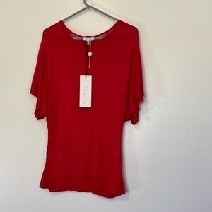 Adam LIPPES Dahlia red short sleeve 100% Viscose shirt nwt xs